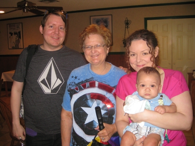 My son Eric, Me my daughter Marcia and little Nathaniel at the Albright family reunion June 2013.