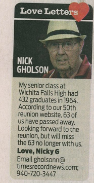 Nick Gholson Newspaper Article.